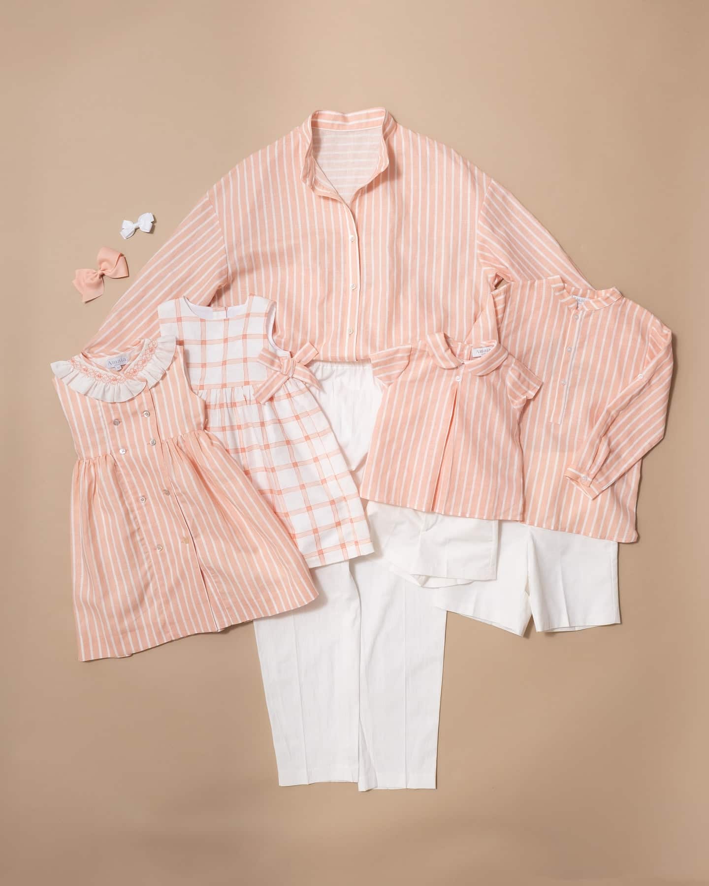 Peach colour Items🧡春夏の注目アイテム『ピーチカラー』シリーズ、好評展開中 Breeze oversized shirt ：羽織としても万能な婦人シャツ Iris dress：豪華な手刺繍が魅力の女の子ワンピース Gloria dress：可愛らしくもエレガントな女の子ワンピース Darius shirt ：上品プリーツの男の子ベビーシャツ Pereprine shirt ：立ち襟がスマートで都会的な男の子シャツ上品で穏やかな春夏らしい装いが楽しめるアイテムが揃っています【アマイアキッズPOP UP SHOP】～4月15日（火）まで、伊勢丹新宿店本館6階 リ・スタイルキッズで開催中#アマイアキッズ #amaiakids #amaiajapan #英国子供服 #キッズファッション #ファミリーコーデ #リンクコーデ  #親子コーデ #スプリングコーデ #伊勢丹 #isetan #春コーデ #家族コーデ @amaia_japan⁡▼オンラインショップhttps://amaia.jp