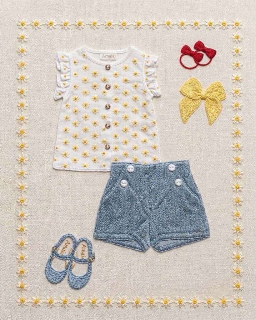 Daisy Embroideryデイジーの刺繍が咲き、女の子コーデをやさしく彩る一枚スカートに合わせてキュートに、パンツに合わせて上品に。お出かけにも、お誕生日ギフトにもぴったり。笑顔が咲く、とっておきの子ども服を#アマイアキッズ #amaiakids #amaiajapan #シャーロット王女 #イギリス子供服 @amaia_japan⁡▼オンラインショップhttps://amaia.jp