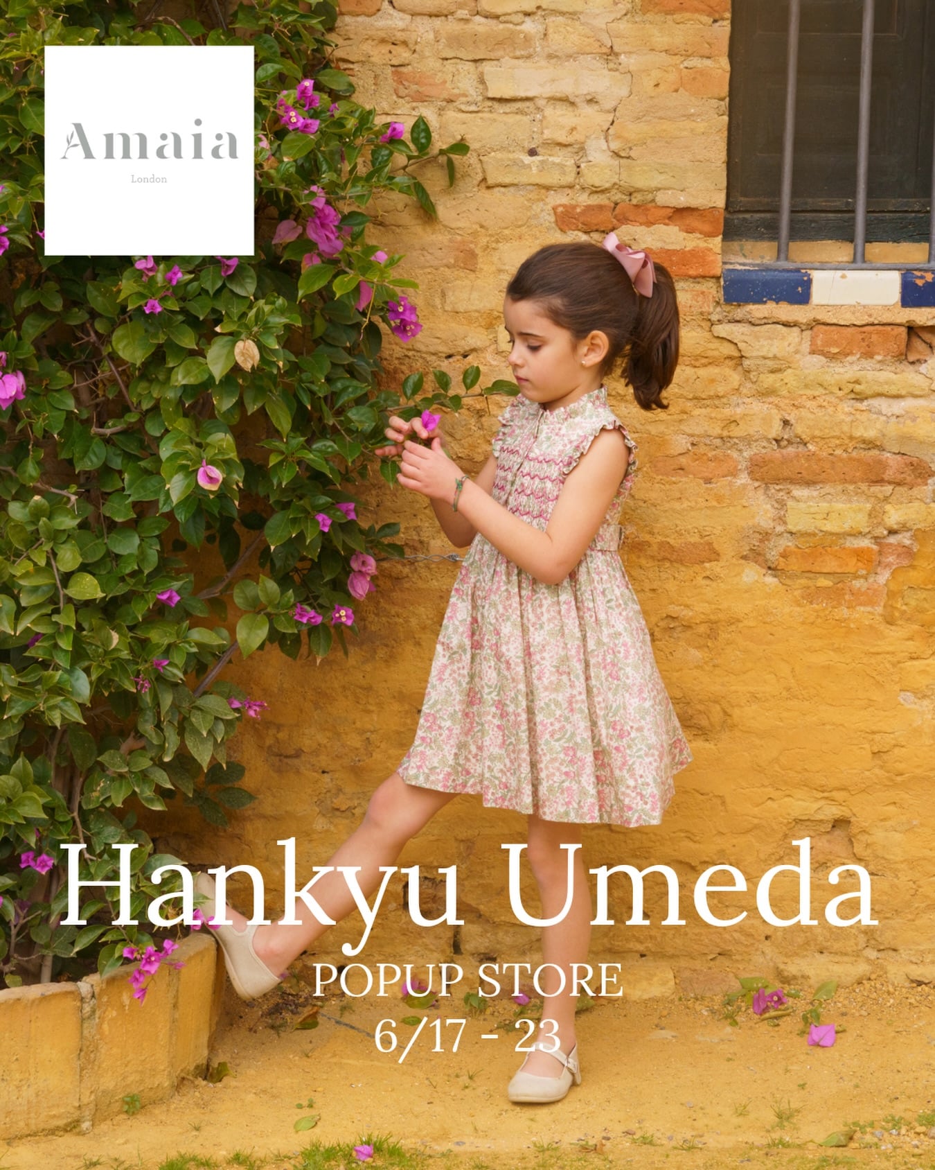 阪急うめだ本店Amaia Kids 26SS POP-UP️期間：6月17日（水）〜6月23日（火）️場所：阪急うめだ本店 11階英国らしい気品とクラシカルな魅力を纏ったAmaia Kidsが、今年も阪急うめだ本店に登場します美しい生地の風合いや、繊細なディテールが織りなす世界観を、ぜひ店頭でご体感ください。ベビー・キッズアイテムに加え、ヘアアクセサリーやリバティバッグなどもご用意しています。プレセールも同時開催今から着られるアイテムがひと足早くお得に。この機会をお見逃しなく♡皆さまのご来店を心よりお待ちしております#アマイアキッズ #amaiakids #こどもふく #英国王室 #シャーロット王女 @amaia_japan⁡▼オンラインショップhttps://amaia.jp